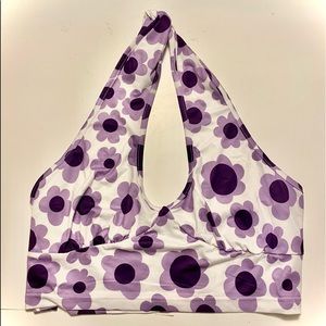 Purple & Black Flower Cropped Halter Top